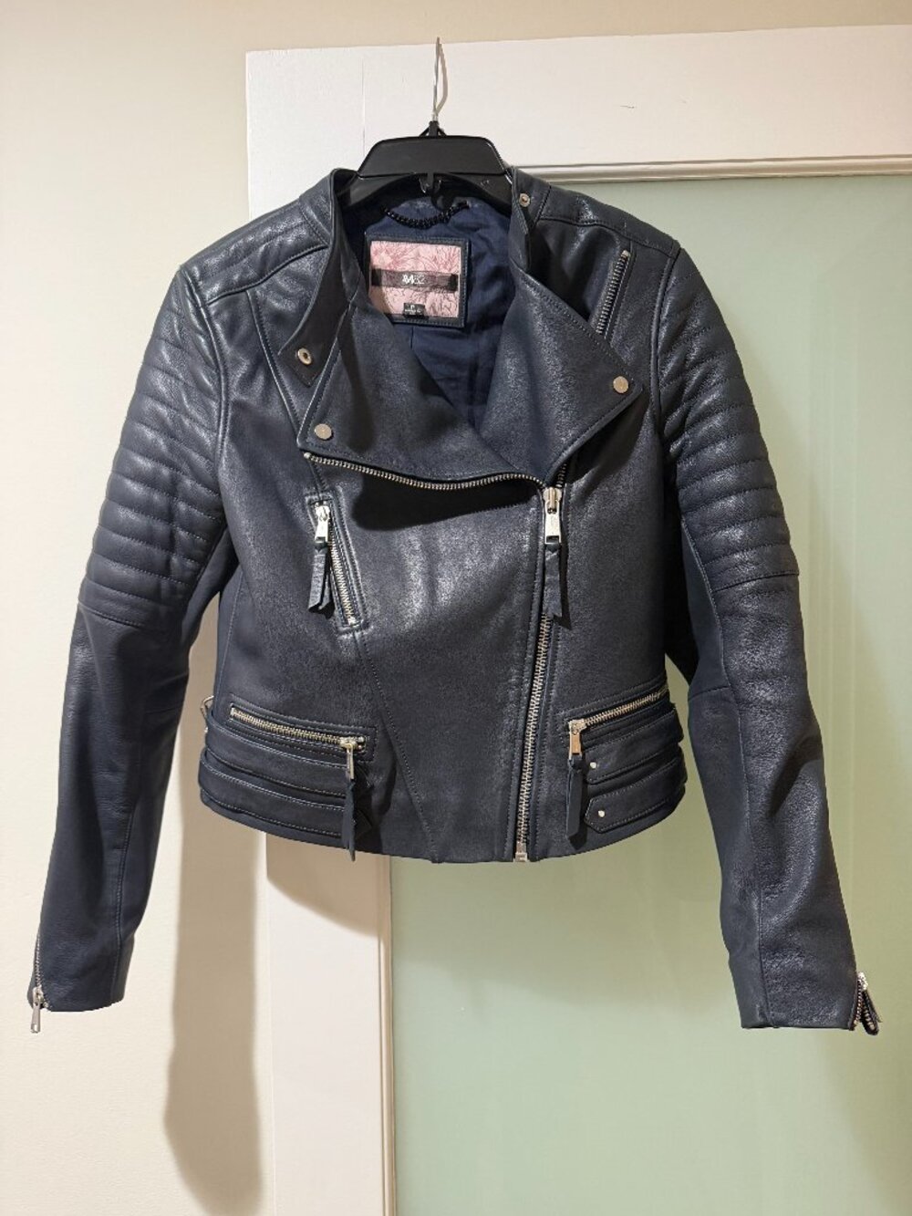 Womens Real Lambskin Leather Midnight Blue Biker Style Jacket